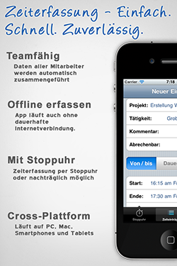 Screenshot iPhone Zeiterfassung App