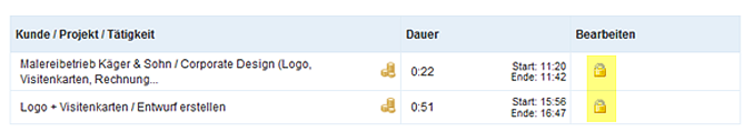 abgeschlossene Zeiteinträge in der Zeiterfassung