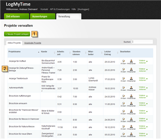 Projekt für Zeiterfassung anlegen