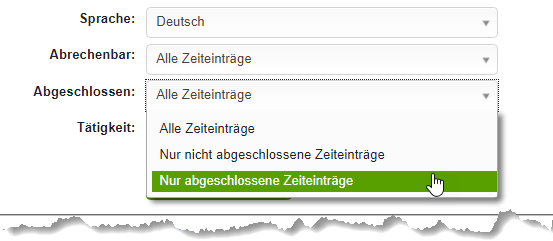 offene Zeiteinträge in Auswertung