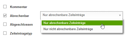 nach offenen Zeiteinträgen filtern