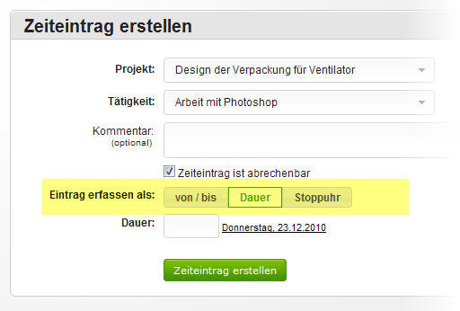 Zeiteinträge erstellen