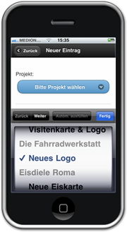 iPhone Zeiterfassung mit der mobilen Webseite